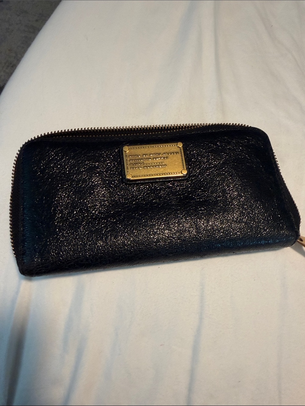Marc by Marc Jacobs Black Leather Card Wallet with Gold Plaque